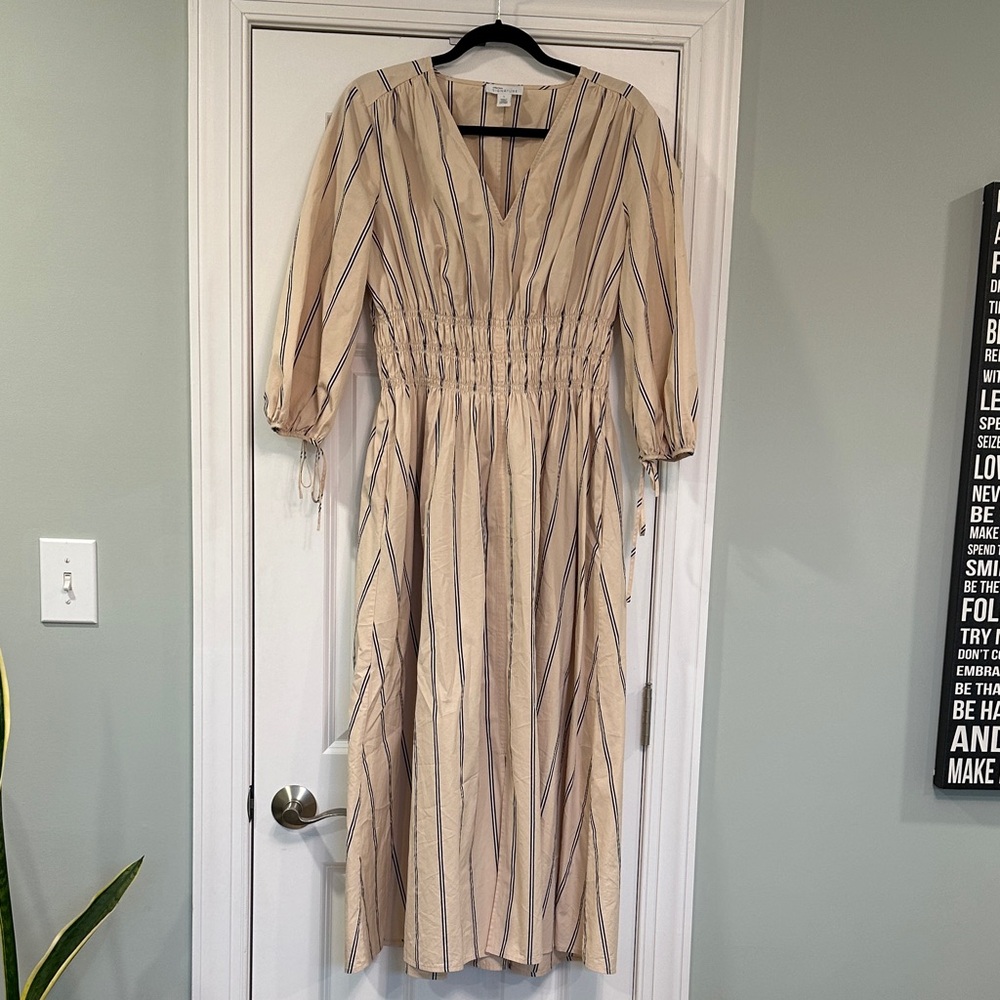 Nordstrom Beige and Black Striped Long Sleeve Dress